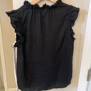 INC International Concepts Black Ruffle Sleeveless Linen Shirt